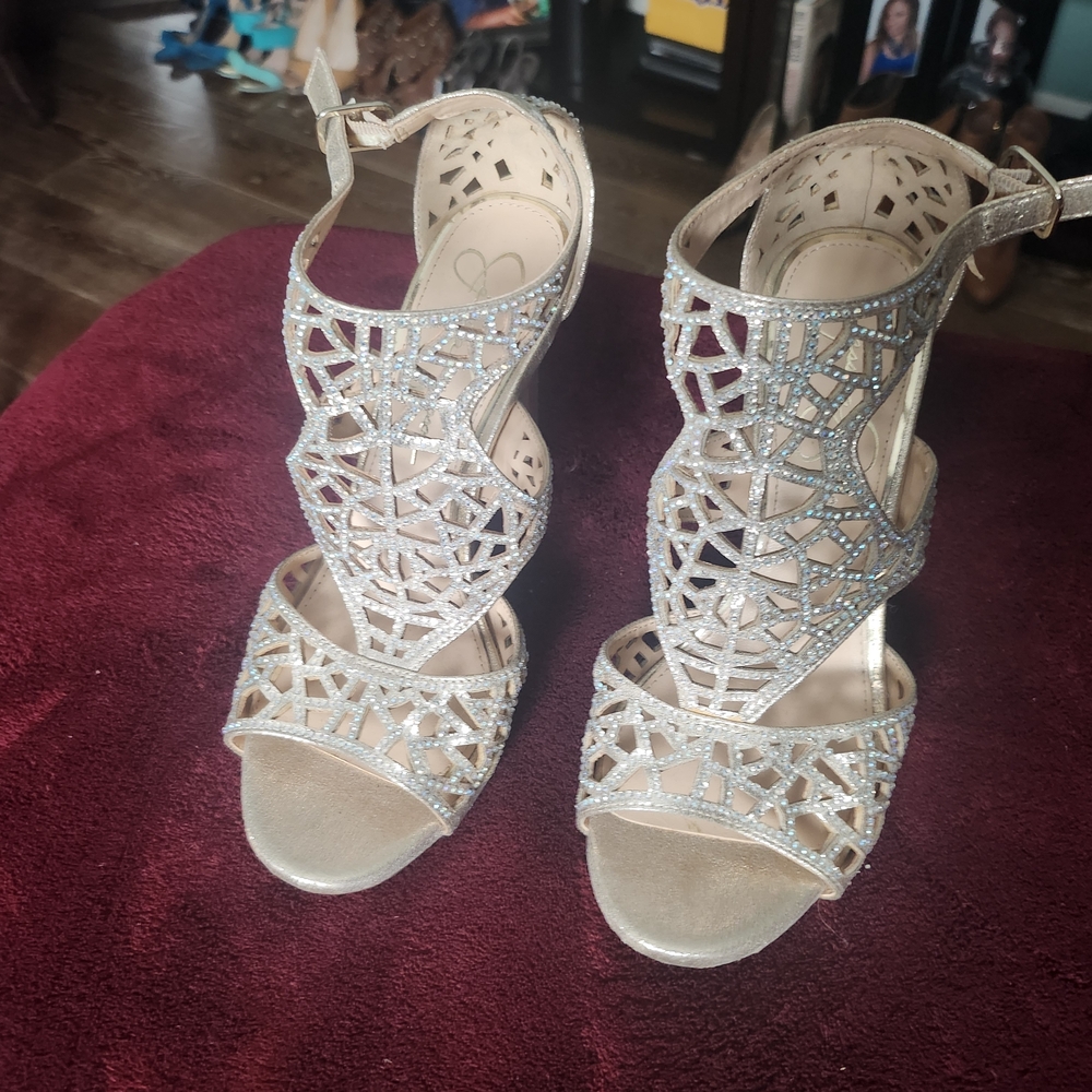 Jessica Simpson Champagne Crystal Cutout Heels